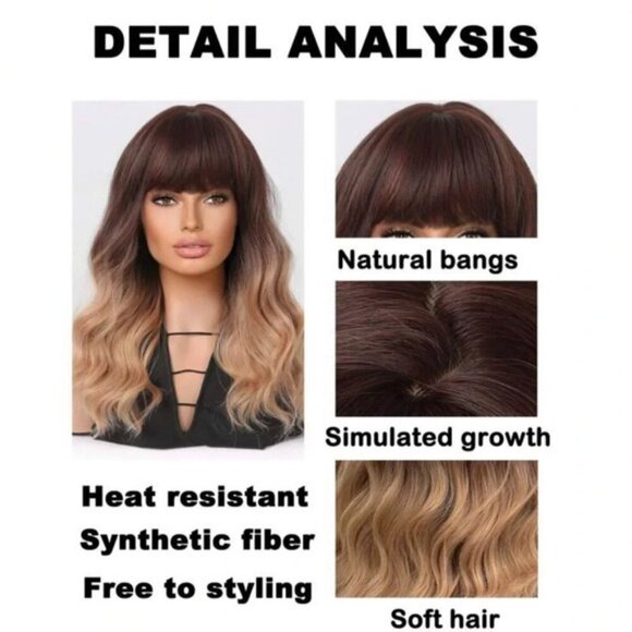 16 Inch ombre Brown To Honey Blonde wave Short Wig for Daily Use Natural - Picture 6 of 9